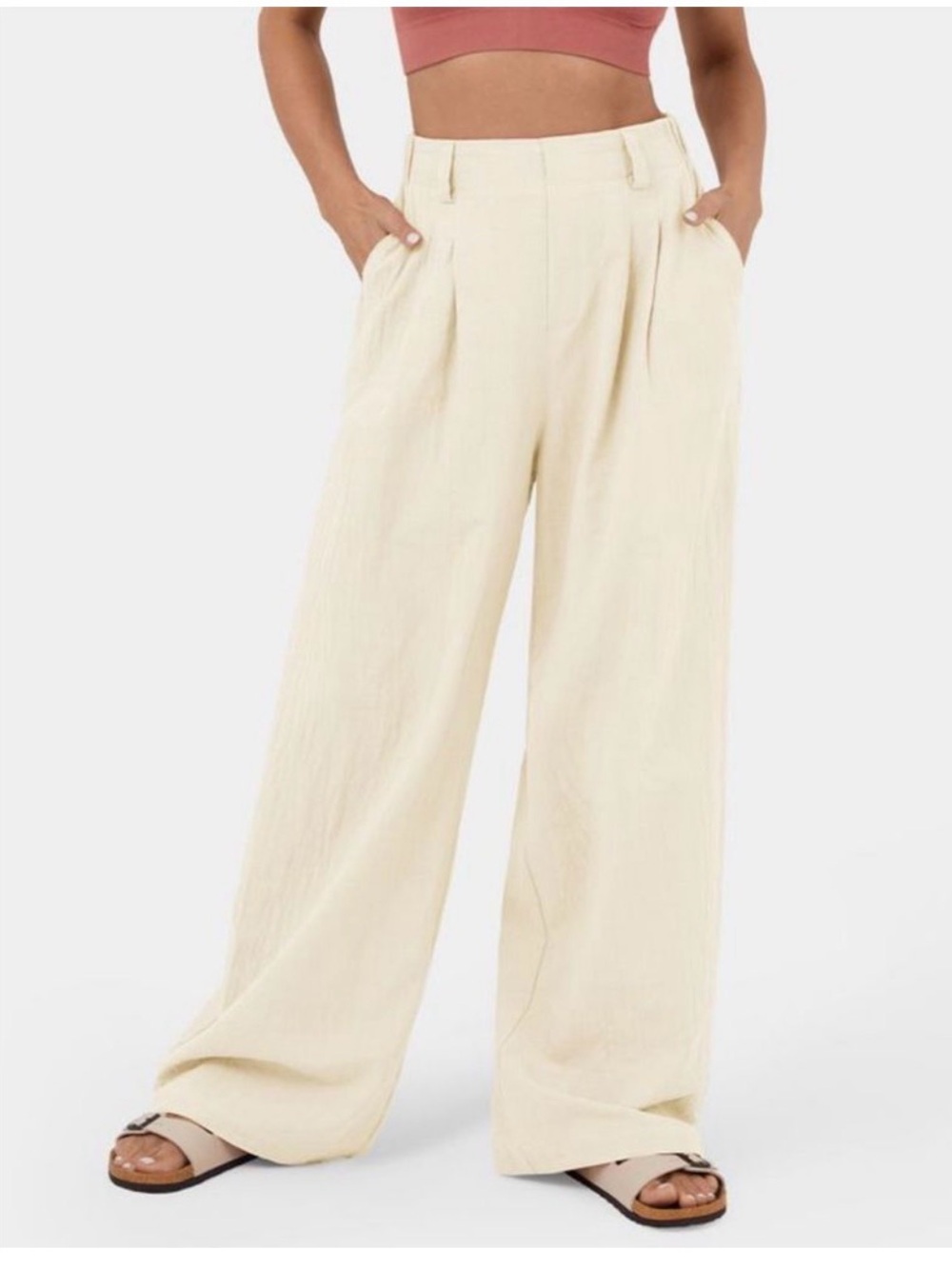 NWT Halara High-Rise Wide Leg Pants in Cream size L PRICE FIrm